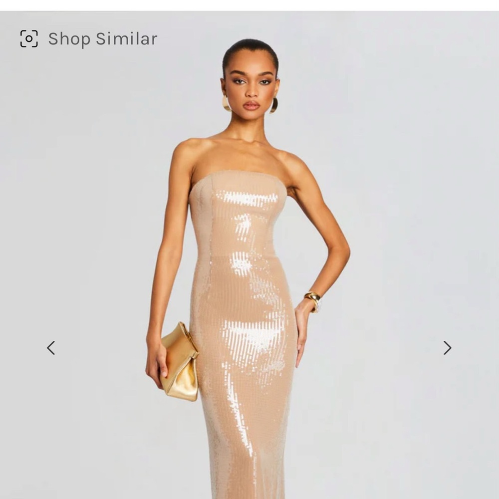 Elegant Sequin Strapless Dress - Tan